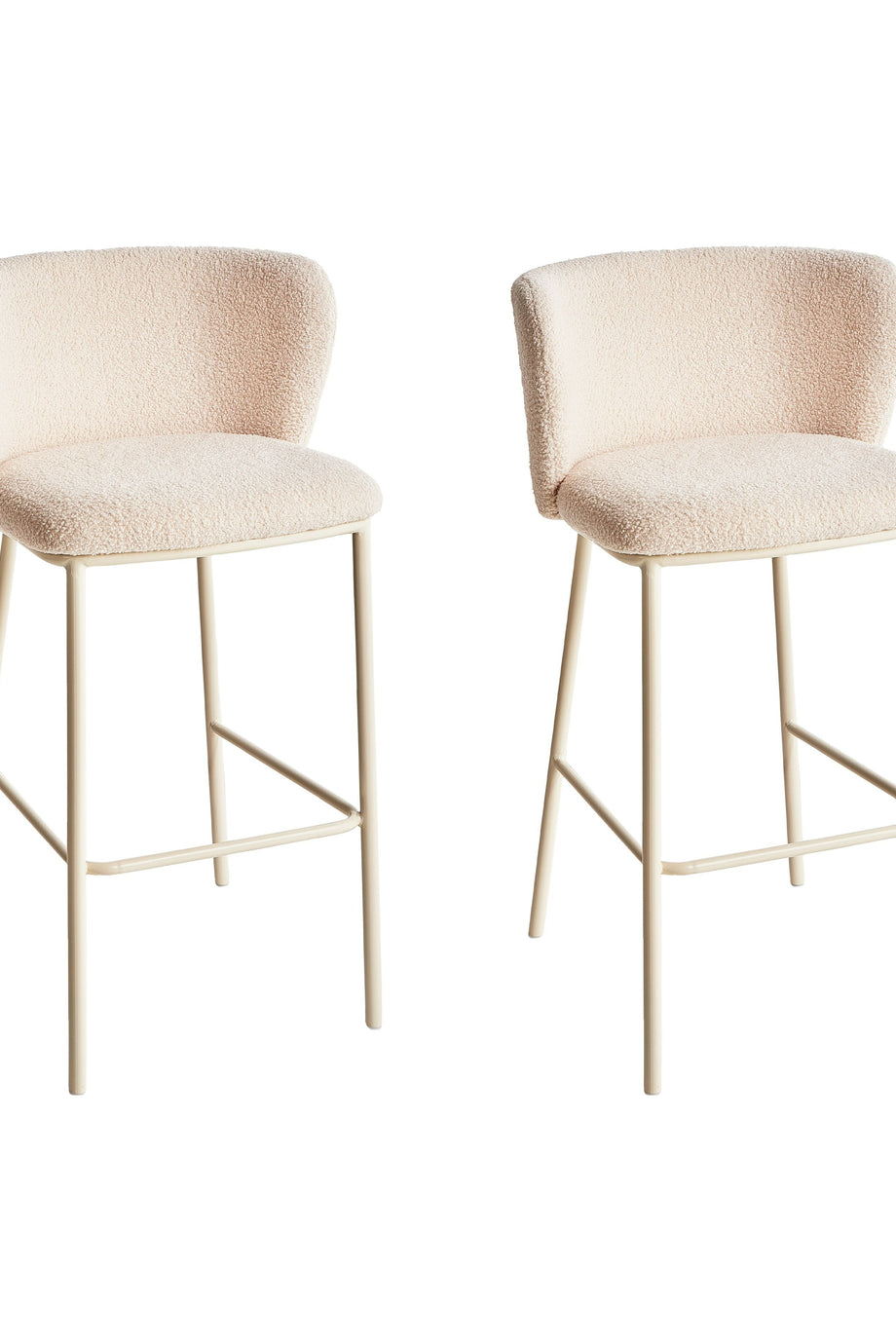 MINA II 2’li Bar Sandalyesi Seti, Bukle Kumaş, Ayak Dayanaklı, Sırt Destekli, Zamansız Tasarım