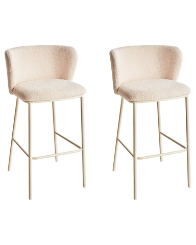 MINA II 2’li Bar Sandalyesi Seti, Bukle Kumaş, Ayak Dayanaklı, Sırt Destekli, Zamansız Tasarım