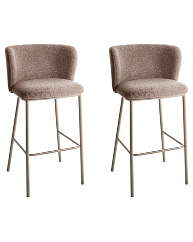 MINA II 2’li Kahverengi Bouclé Kumaş Bar Sandalyesi Seti, Ayaksız, Modern ve Konforlu
