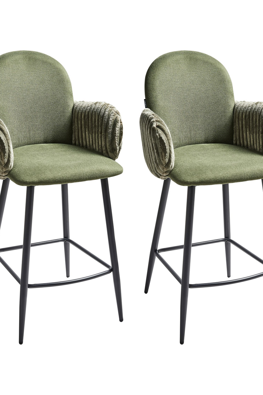 AMITY Yeşil Kumaş 2'li Bar Sandalyesi Seti, Retro Stil, 66 cm Oturum, Su Geçirmez Kumaş