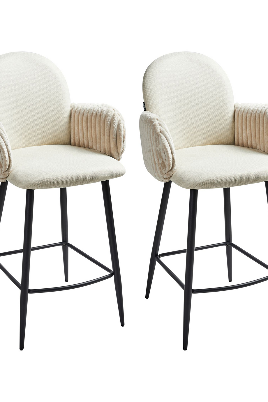 AMITY Açık Bej Kumaş 2'li Bar Sandalyesi Seti, Retro Stil, 66 cm Oturum, Su Geçirmez