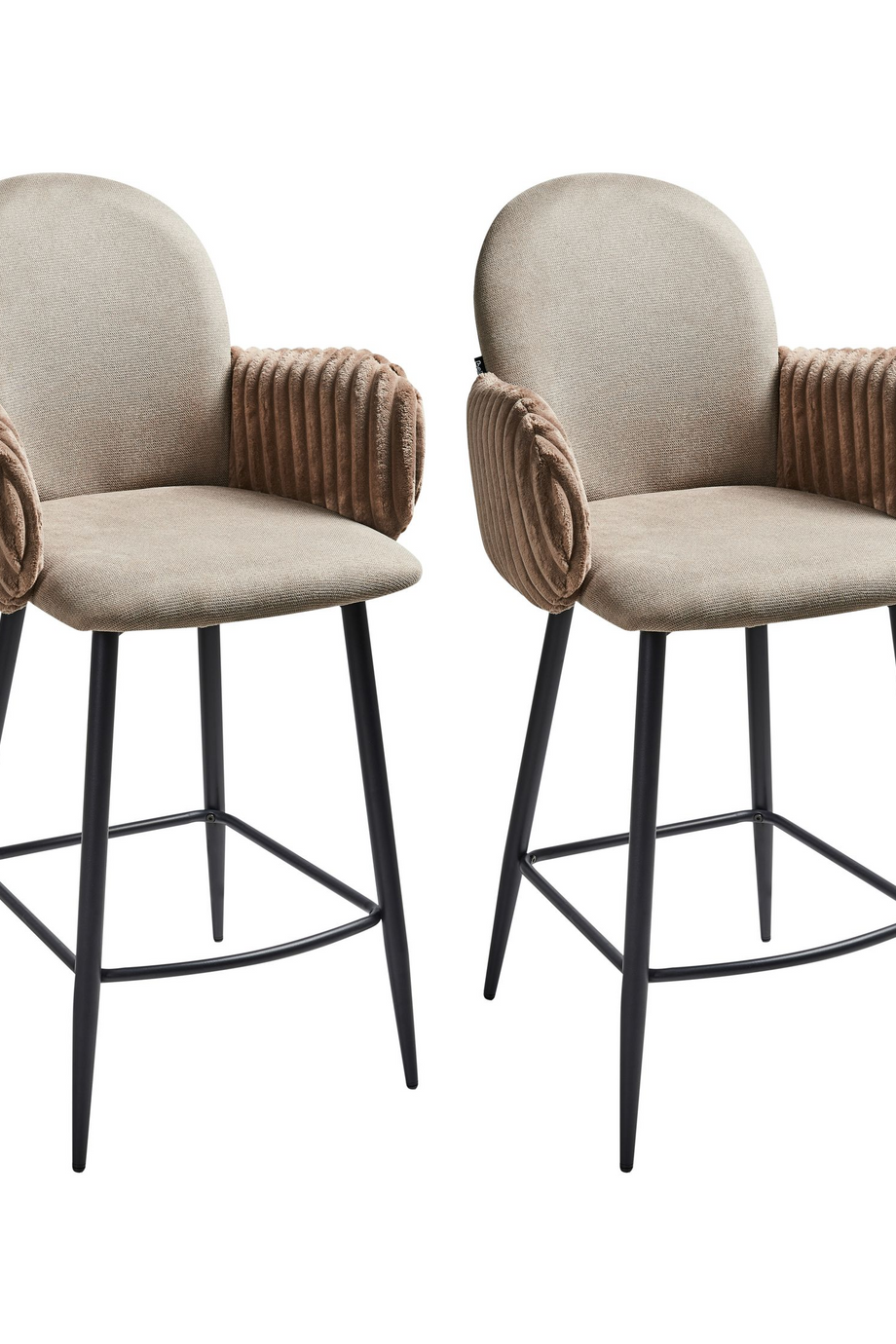 AMITY Taupe Kumaş 2'li Bar Sandalyesi Seti, Retro Stil, 66 cm Oturum, Su İtici Kumaş