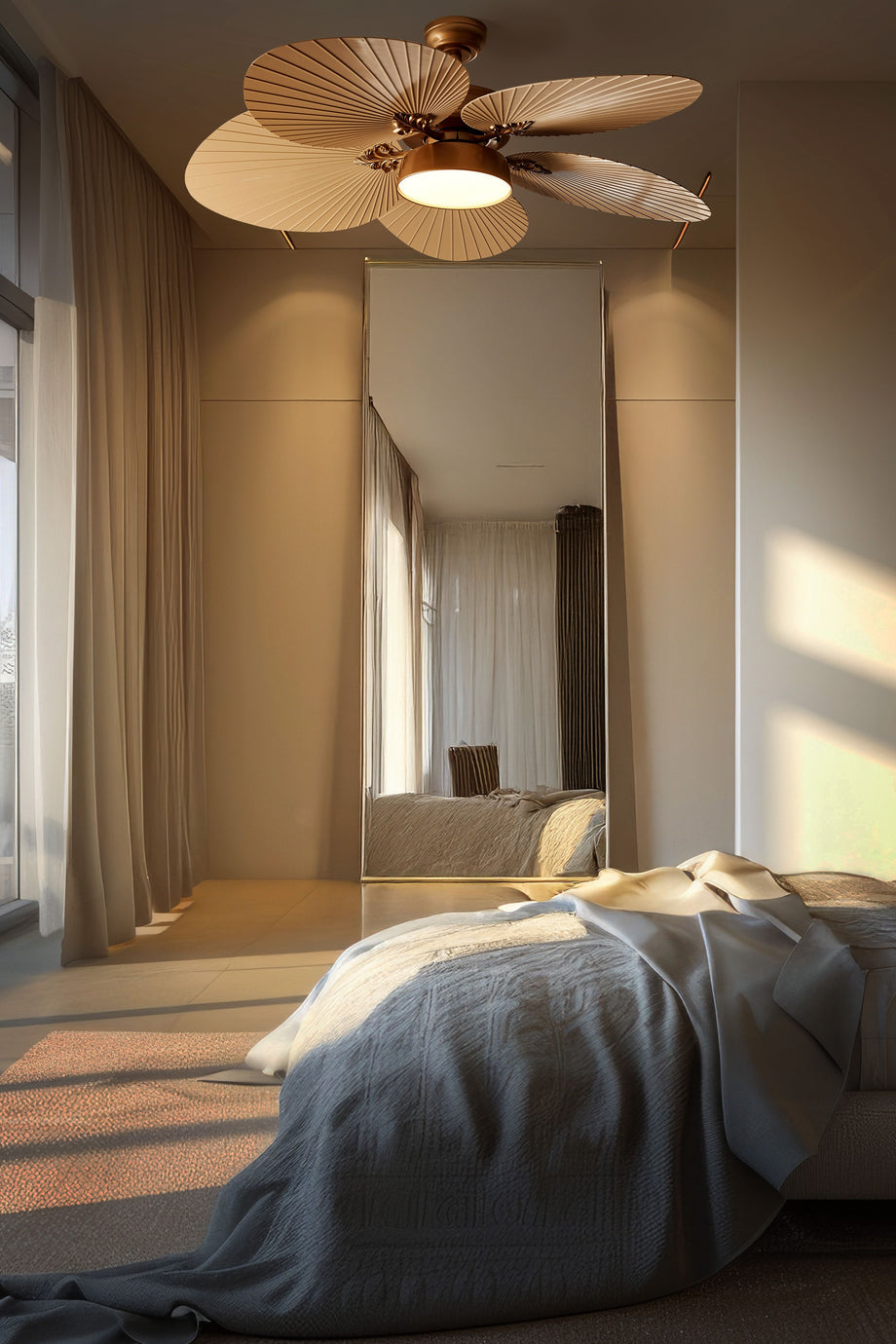 Altın Renkli Işıklı Tavan Vantilatörü,Uzaktan Kumandalı, Zamanlayıcılı, LED Aydınlatmalı