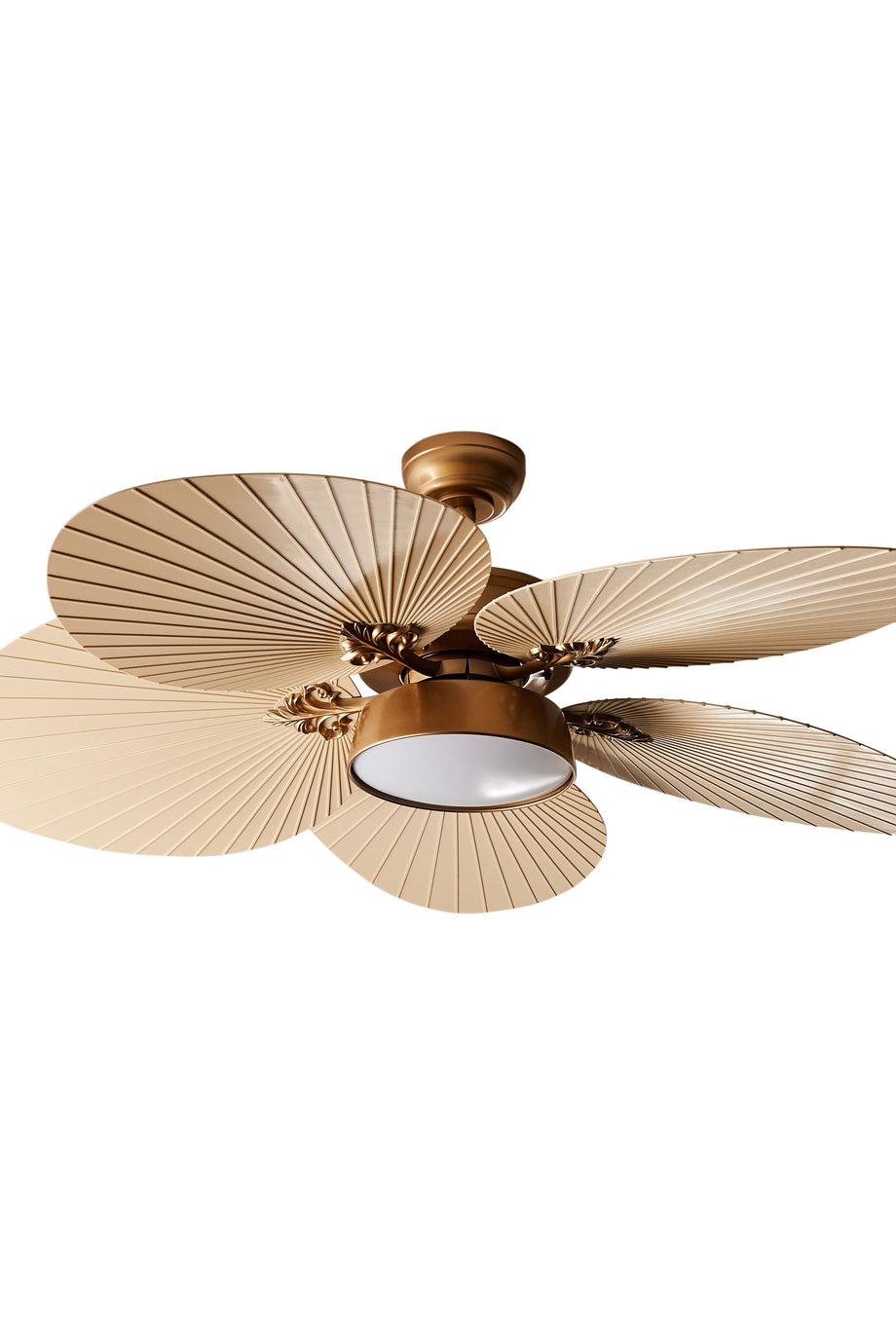 Altın Renkli Işıklı Tavan Vantilatörü,Uzaktan Kumandalı, Zamanlayıcılı, LED Aydınlatmalı