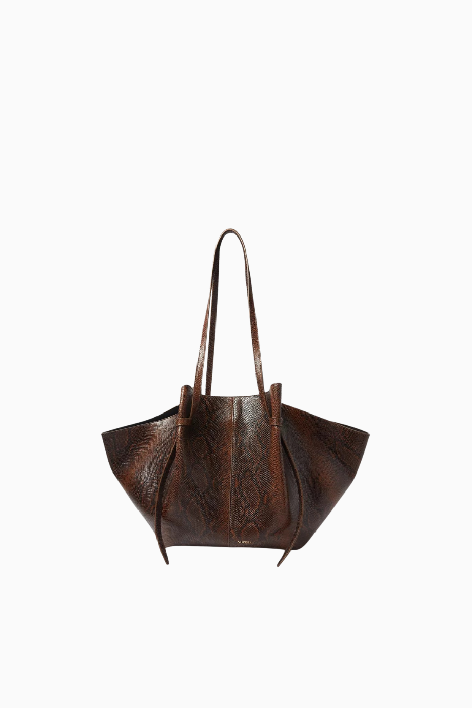 Large Mochi Kahverengi, Yılan Desenli Deri Knotted Askılı, Lüks Tote Çanta