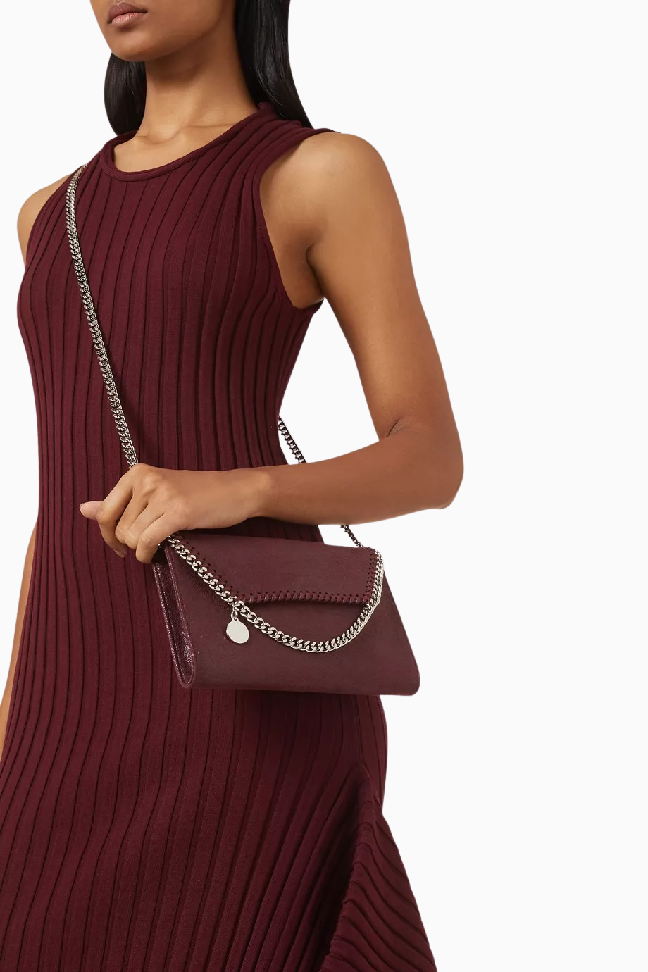 Mini Falabella Matte Shaggy Deer, Koyu Kırmızı Vegan Deri, Lüks Crossbody Çanta