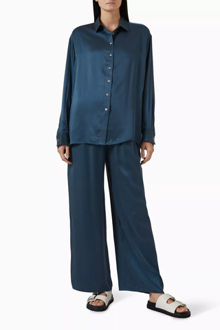 Maya Oversized İpek Charmeuse Gömlek Aegean Blue
