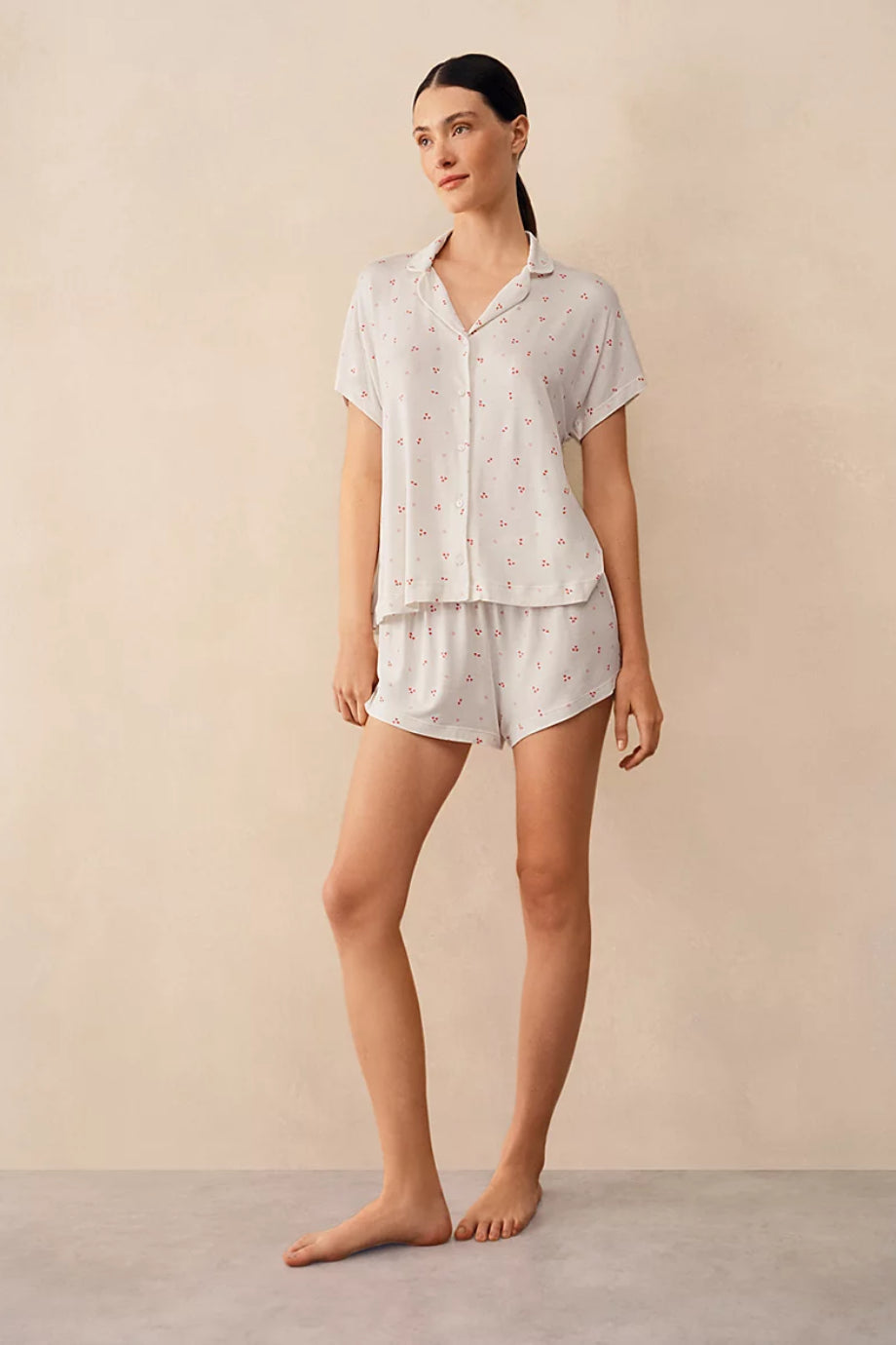 Jersey Heart Print Kadın Kısa Pijama Takımı