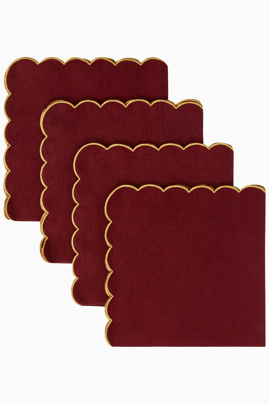 4’lü Dilimli, İtalyan Tasarımı %100 Keten Peçete Seti Burgundy-Gold