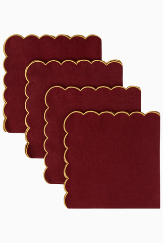 4’lü Dilimli, İtalyan Tasarımı %100 Keten Peçete Seti Burgundy-Gold