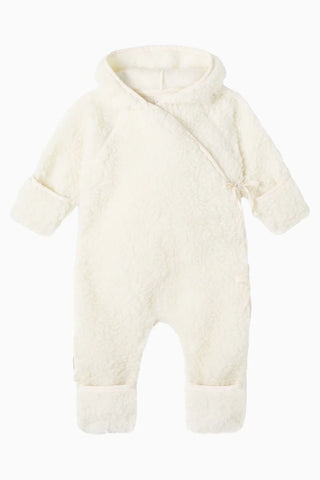Bebek Kapüşonlu Yün Teddy Tulum, Self-Tie Detaylı