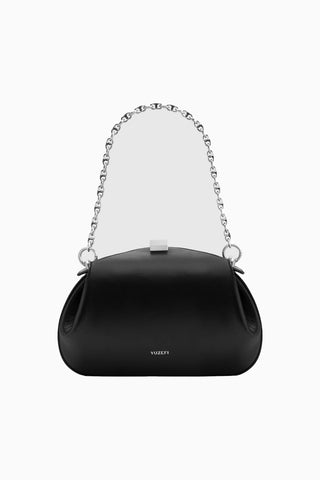 Oyster Mini Siyah Düz %100 Deri El İşçiliği Lüks Clutch ve Omuz Çantası