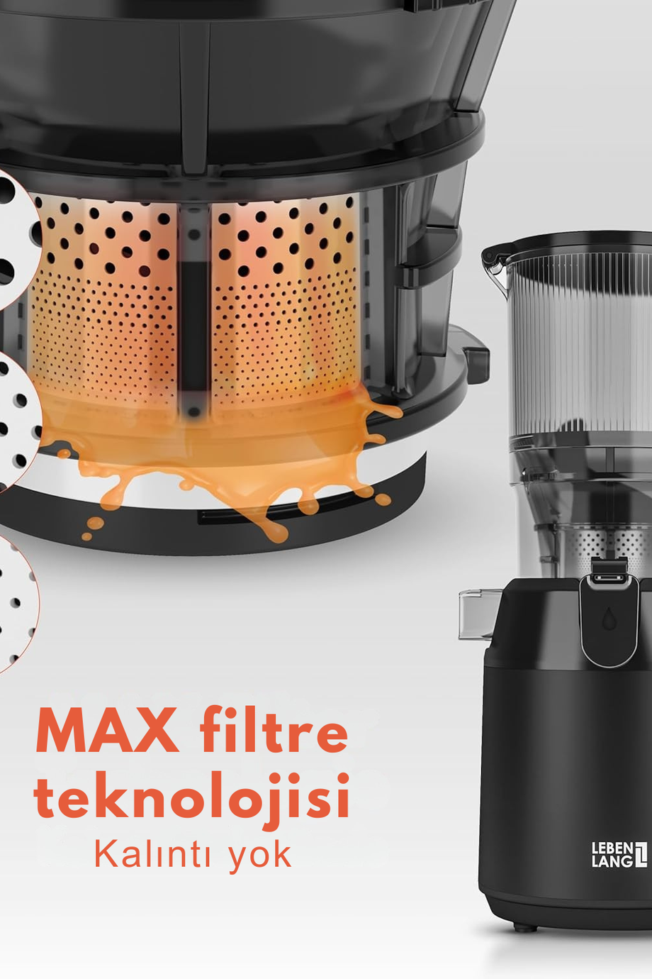 Meyve Sıkacağı, 250W Güç, 130 mm Geniş Ağız, BPA İçermez Mat Siyah Slow Juicer