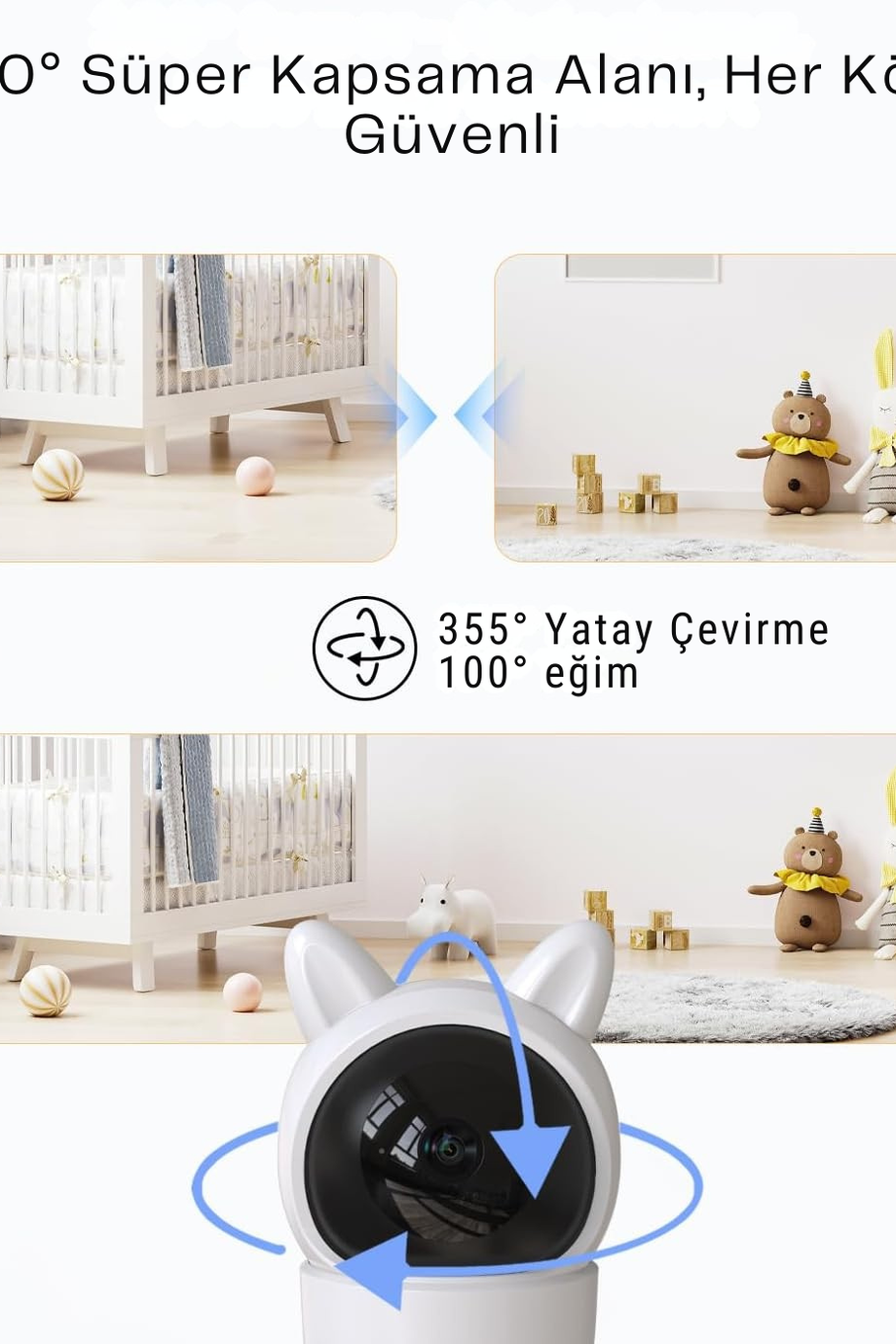 ZY-BY2 2K WiFi Bebek Monitörü, 4.3” Ekran, 360° PTZ, Gece Görüşü, Hareket Algılama