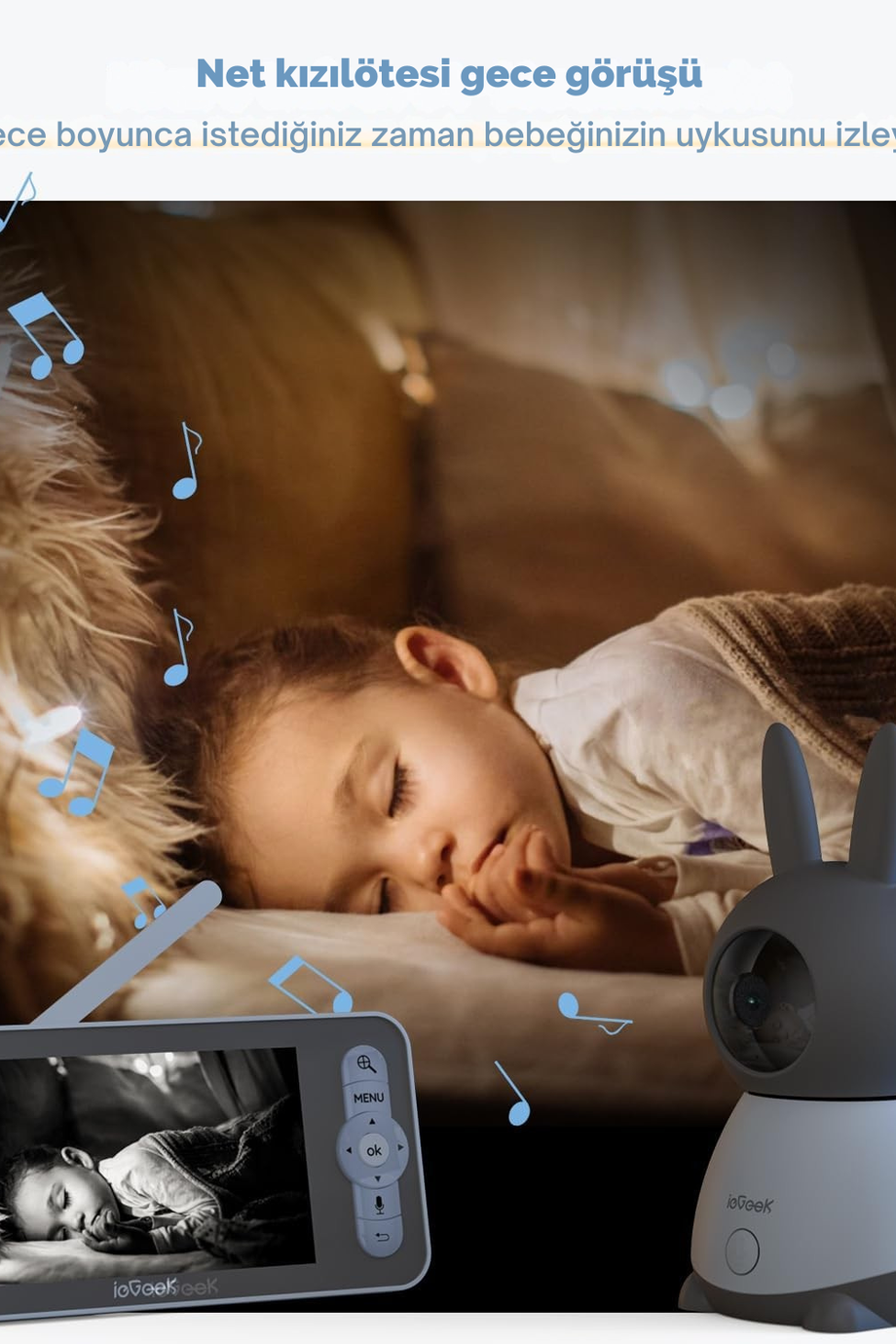 2 Kameralı Bebek Monitörü, 2K/3MP, 5 İnç Ekran, Gece Görüşü, Otomatik Takip