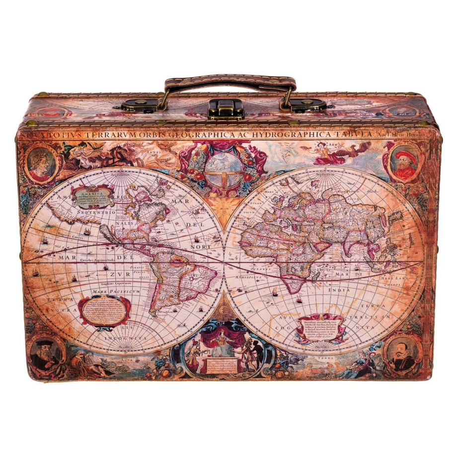 Vintage Ahşap Sandık, Koloni Tarzı Orta Boy (26x15x8 cm) Deri Kaplamalı Şık Tasarım