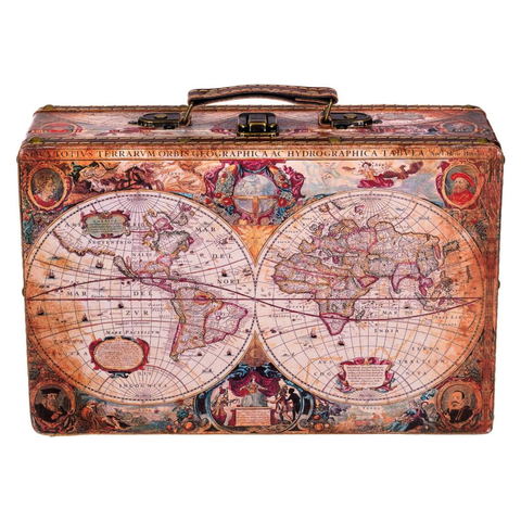 Vintage Ahşap Sandık, Koloni Tarzı Orta Boy (26x15x8 cm) Deri Kaplamalı Şık Tasarım