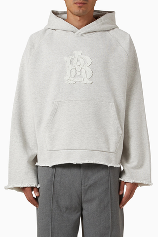 Monogram Cut Off Hoodie Cropped Boxy Gri Erkek Sweatshirt
