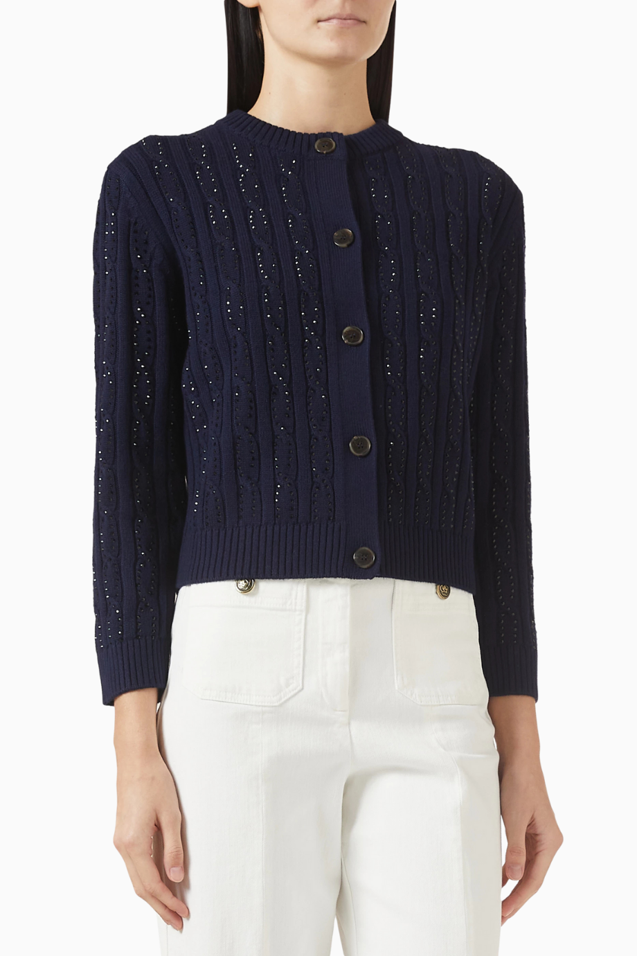 Cable-knit Cardigan, Klasik Örgü Düğmeli Triko Hırka