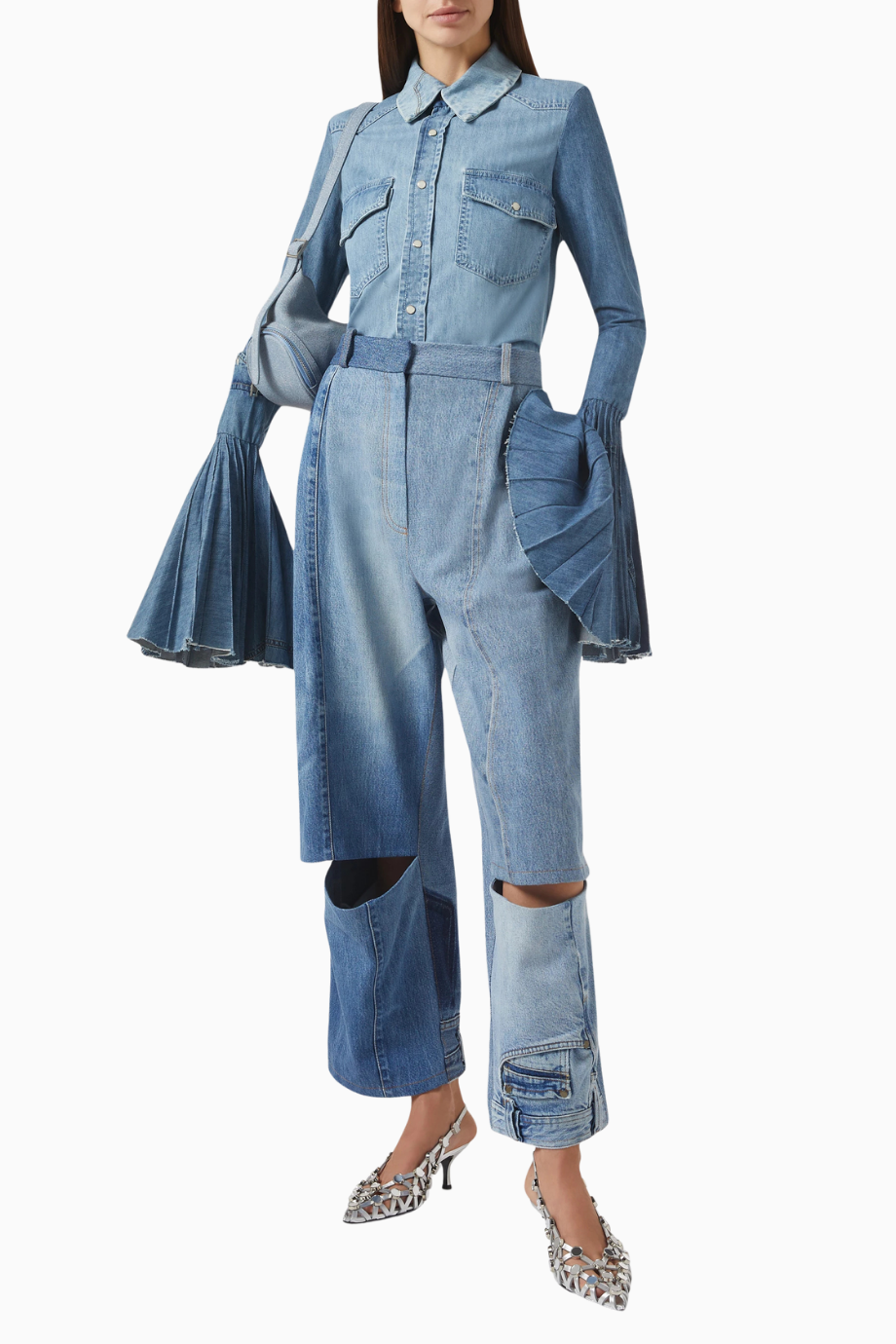 Recycled Denim Bell-Sleeve Lüks Kadın Gömlek