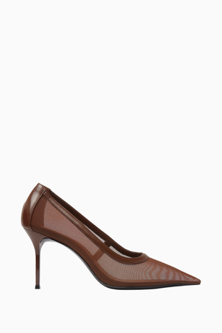 Sheer 91 Kahverengi File ve Deri, Sivri Burun Lüks Stiletto Topuklu Ayakkabı