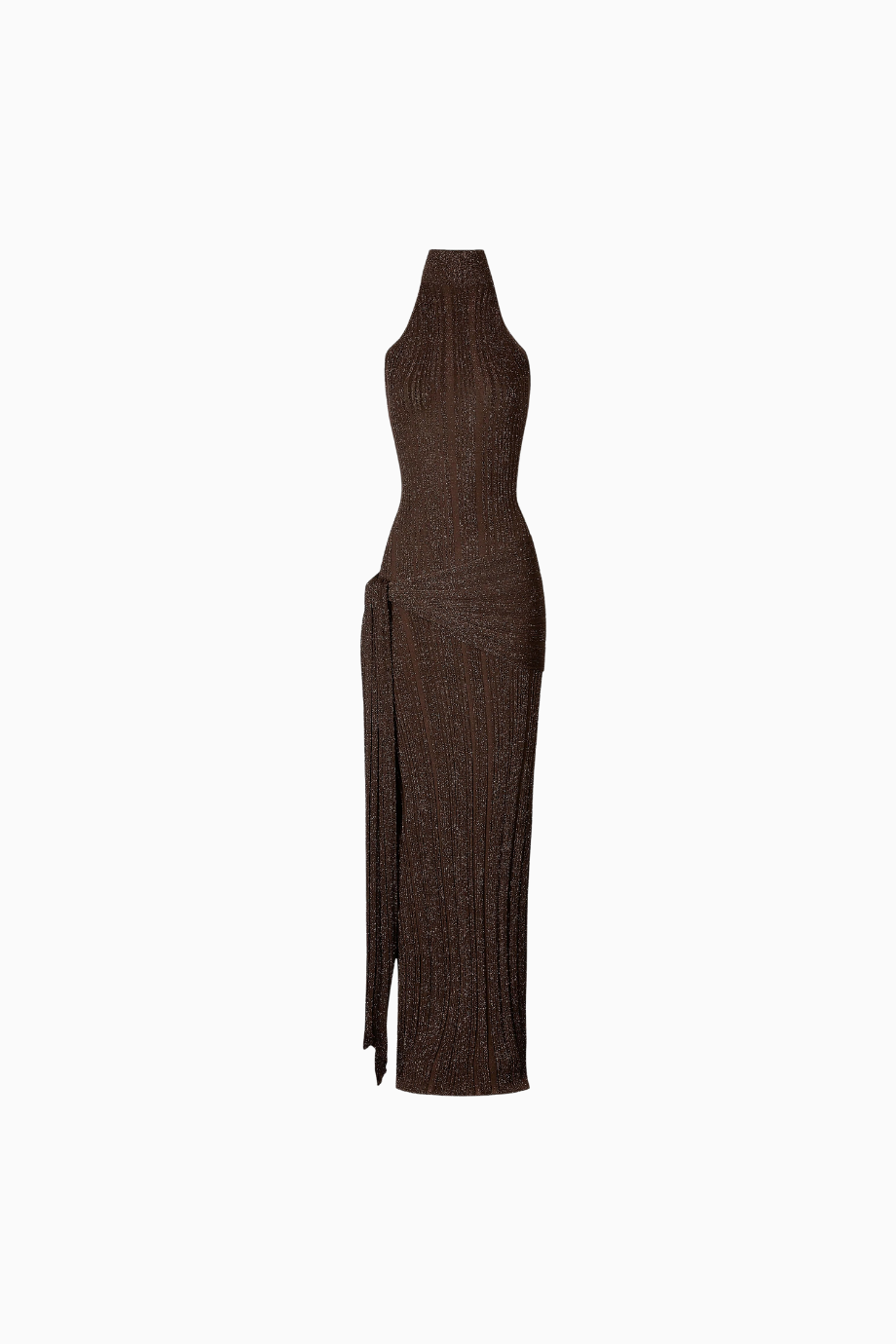 Fine Knit Gathered Halter Neck Maxi Dress Shimmer Ribbed Knit Kadın Elbise