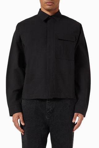 Seersucker Linen Blend Overshirt Siyah Erkek Ceket