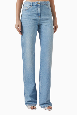 Korse Bel Detaylı, Açık Mavi Stretch Denim Jean