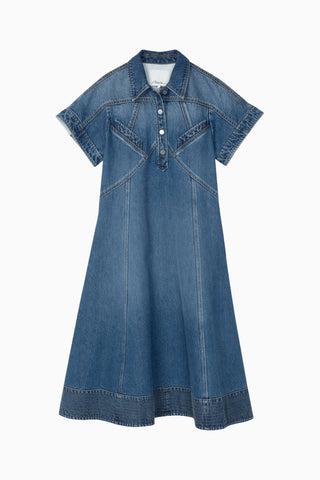 Denim Trapez Modern Tasarım Midi Kadın Gömlek Elbise